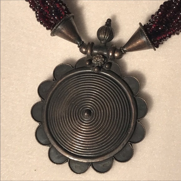 Wine, Green & Clear Glass Bead & Silver Necklace - Picture 4 of 4